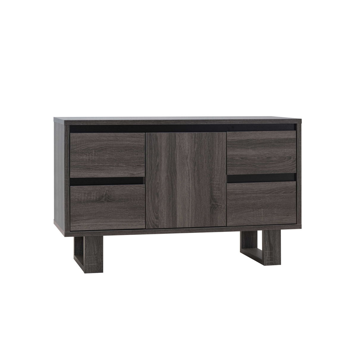 Media Center Cabinet, TV Stand With 4 Storage Drawers And Center Shelving - Distressed Gray / Black