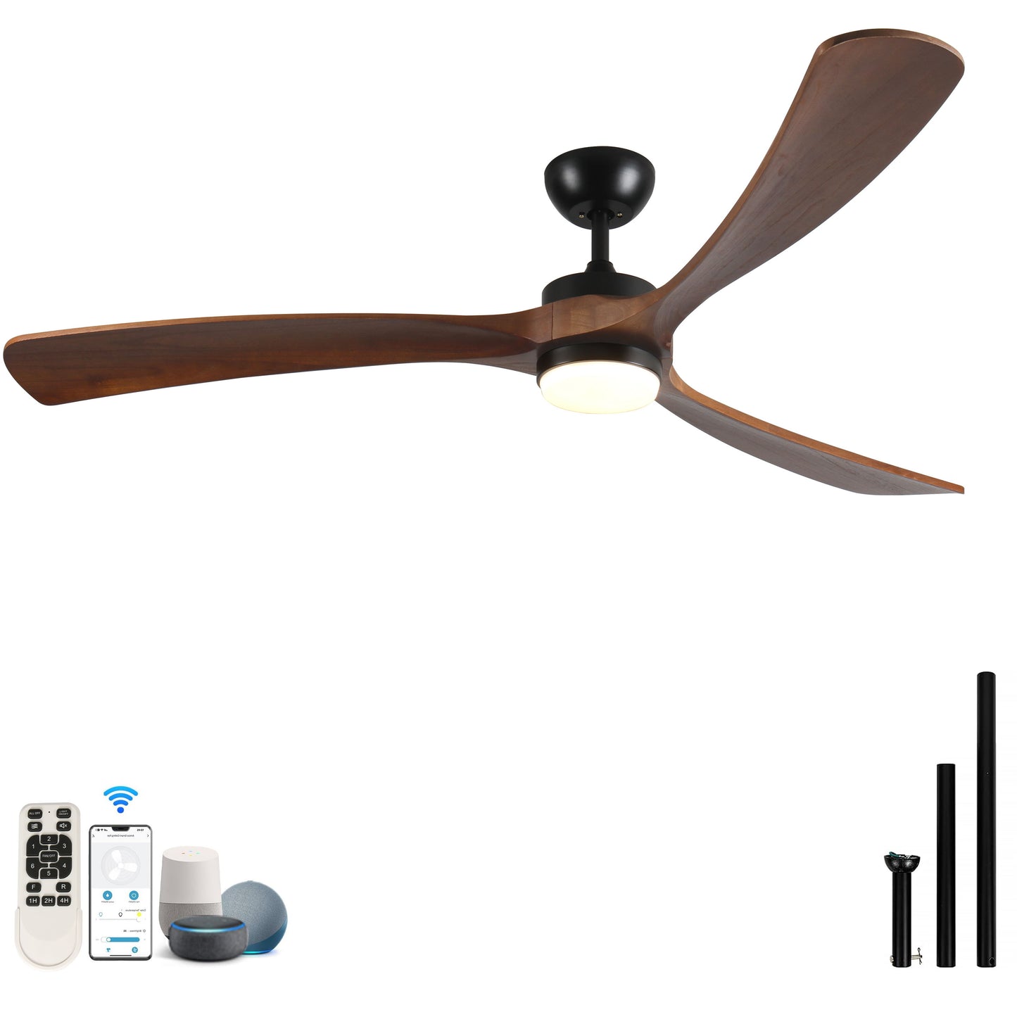 Solid Wood Ceiling Fan With Lights And Remote Control Indoor Outdoor Ceiling Fan 3 Wooden Blades Modern Ceiling Fan For Porch Living Room Bedroom