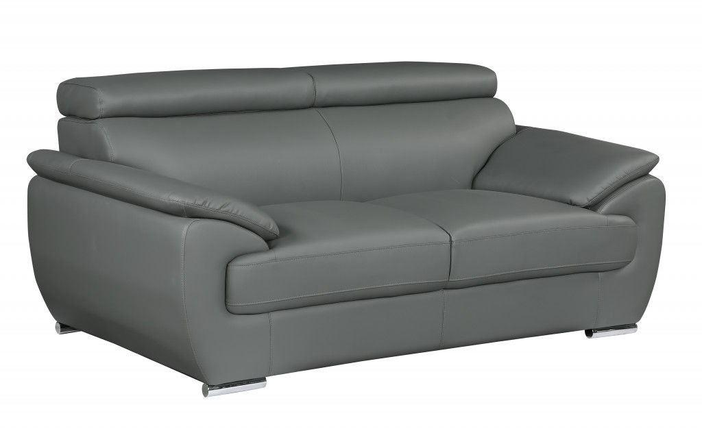 Love Seat Faux Leather - Silver / Gray