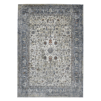 9' x 12' Oriental Power Loom Area Rug - Ivory Navy And Orange