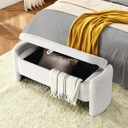 Oval Ottoman Storage Bench Chenille Bench With Large Storage Space For The Living Room, Entryway And Bedroom