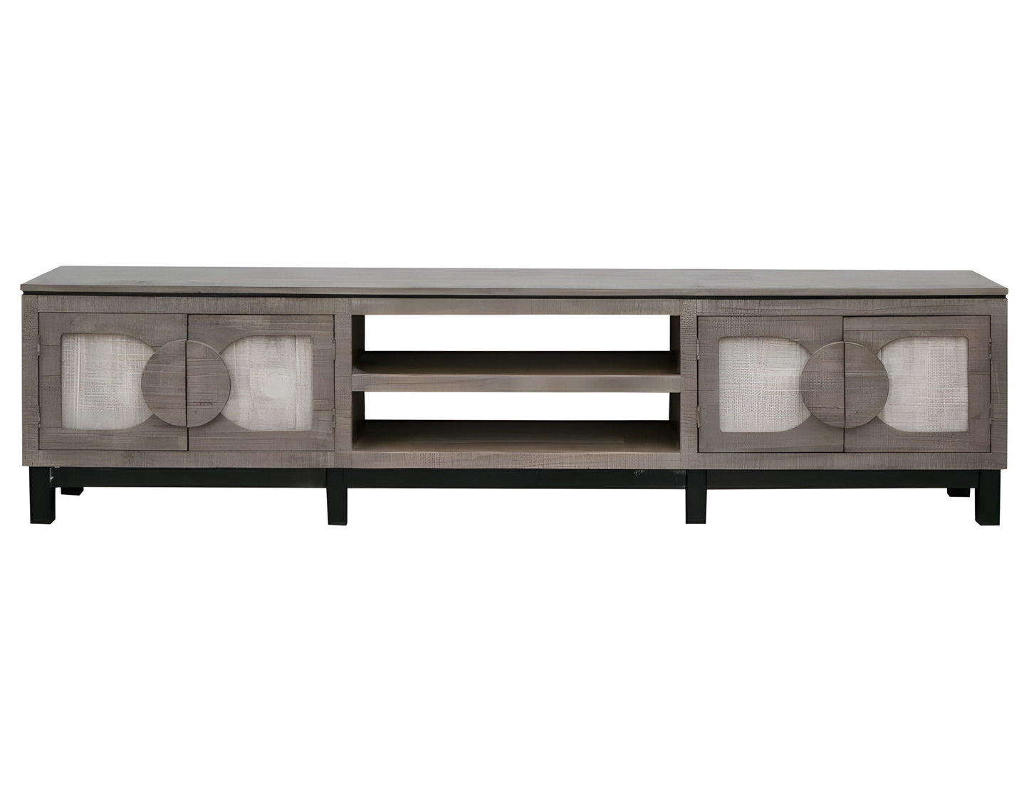 Solid Wood Cabinet Enclosed Storage Distressed TV Stand - Gray