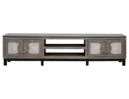 Solid Wood Cabinet Enclosed Storage Distressed TV Stand - Gray