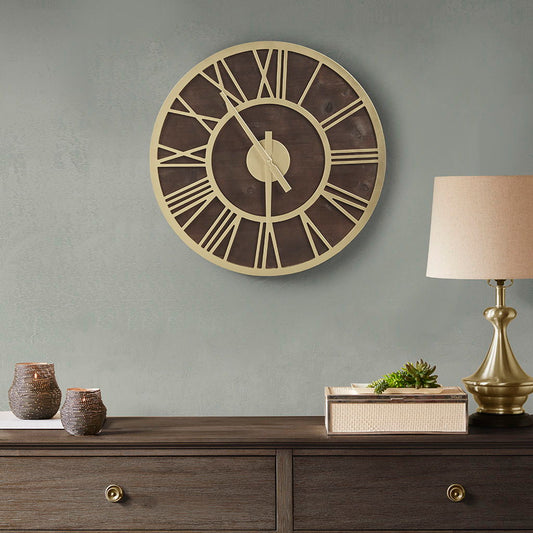 Wood Wall Clock - Brown / Gold