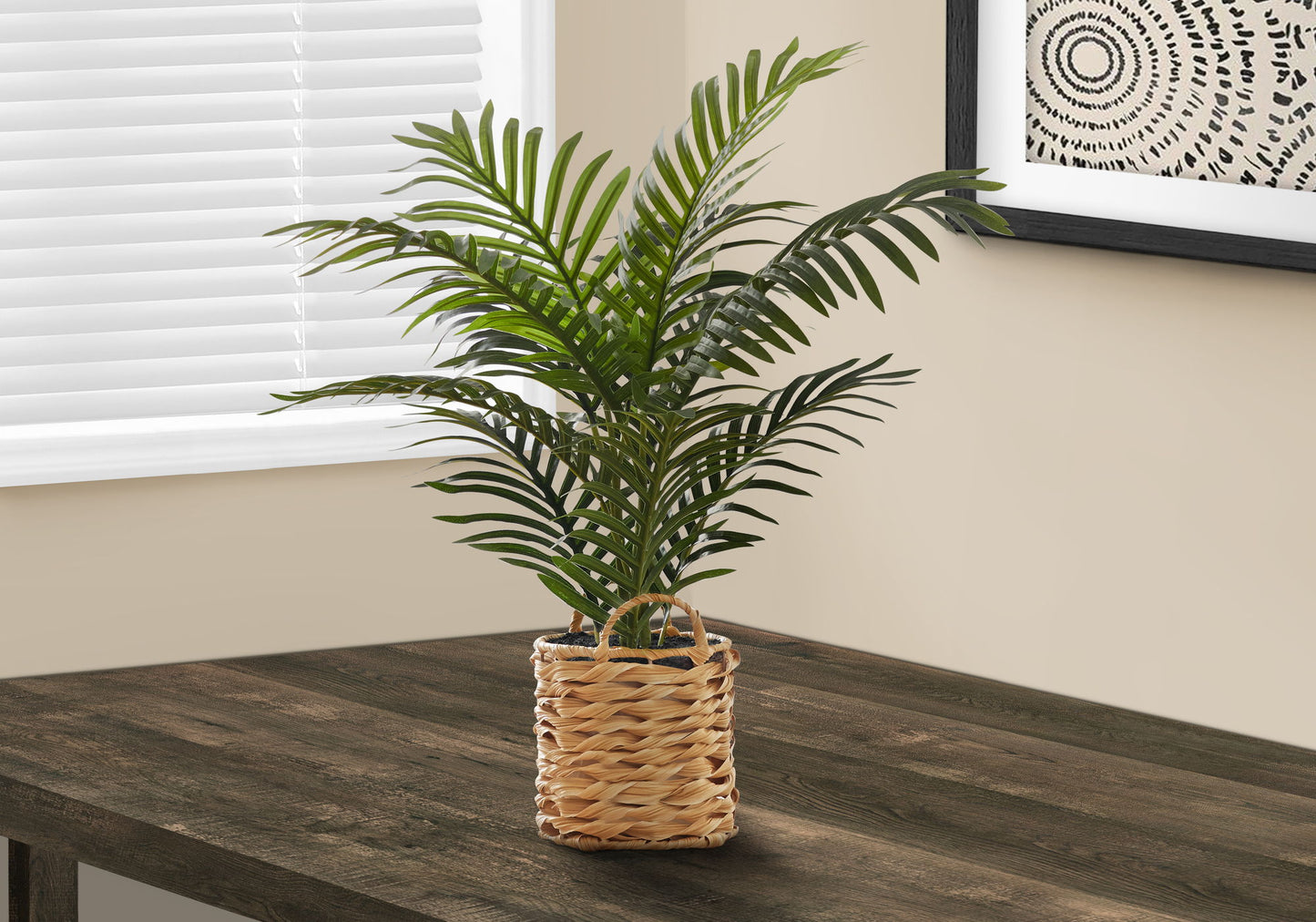 24" Tall, Artificial Plant, Palm, Indoor, Faux, Fake, Table, Floor, Greenery, Potted, Real Touch, Decorative - Green / Beige