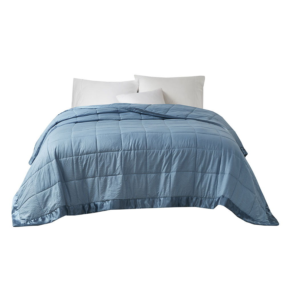 Oversized Down Alternative Blanket With Satin Trim, Slate Blue