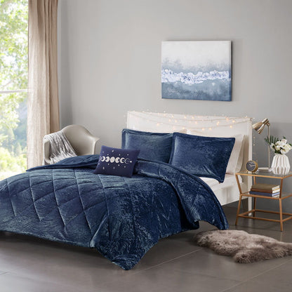 Felicia Twin Long Velvet Comforter Set - Blue