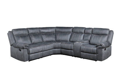 Dollum - Two Tone Nubuck Manual Recliner Sectional Sofa With USB Port Cupholder Console