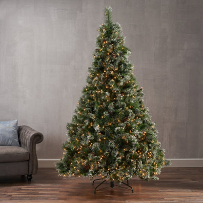 7.5' Cashmere And Snow Bristle Mixed Tree With 83 Pine Cones And 1000Clear Lights, 1561Tips