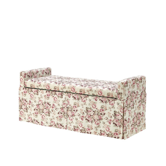 Upholstered Linen Bench With Shoe Storage - Red