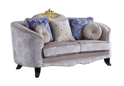 Velvet Damask Chesterfield Loveseat - Cream / Black