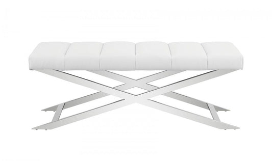 Upholstered Dining Bench - White / Silver