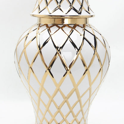 White And Gold Ceramic Decorative Ginger Jar Vase