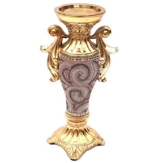 Ambrose Gold Plated Crystal Embellished Ceramic Candlestick Holder (6 In. X 4 In. X 11. 5 In.)