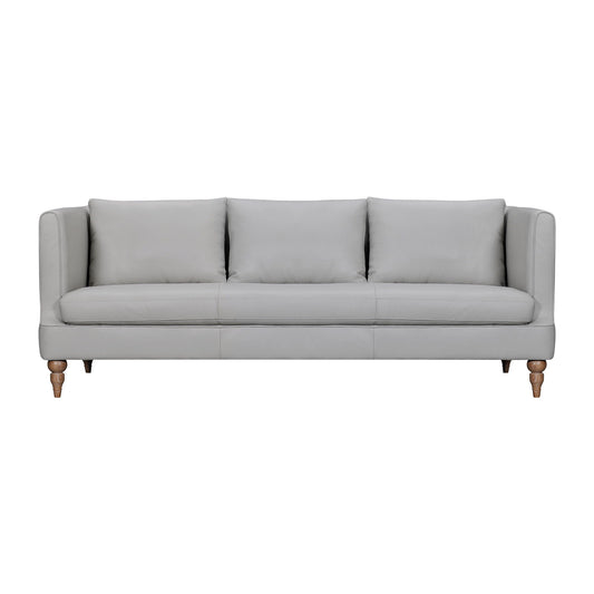 Leather Sofa With Brown Legs - Gray