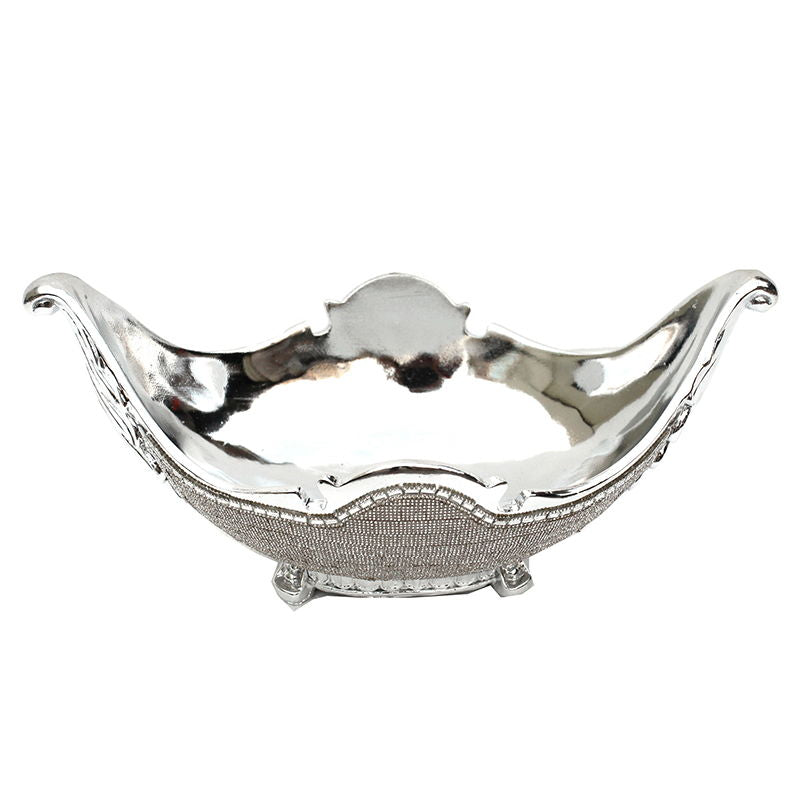 Ambrose Chrome Plated Crystal Embellished Ceramic, Fruit Platter - Silver