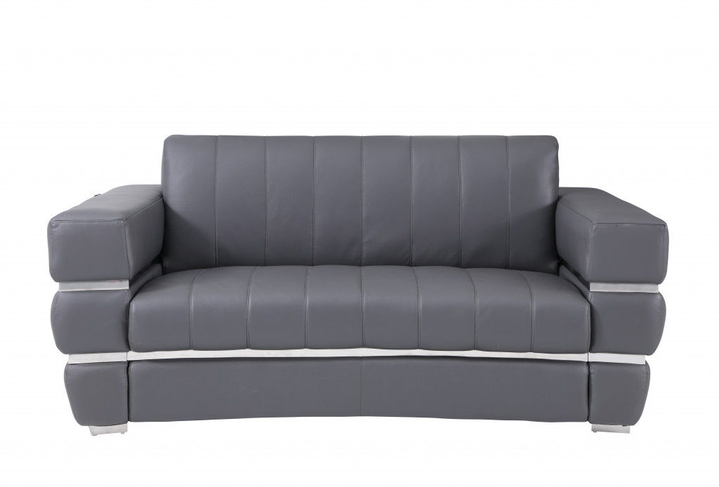 Italian Leather, Loveseat - Gray / Silver