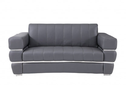 Italian Leather, Loveseat - Gray / Silver