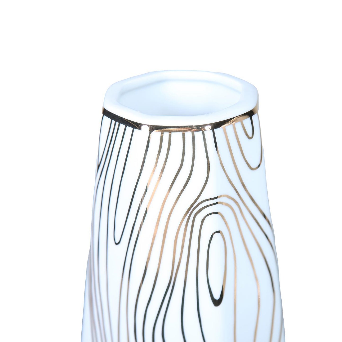 White Ceramic Vase With Gold Wood Grain Design - Elegant And Versatile Home Decor