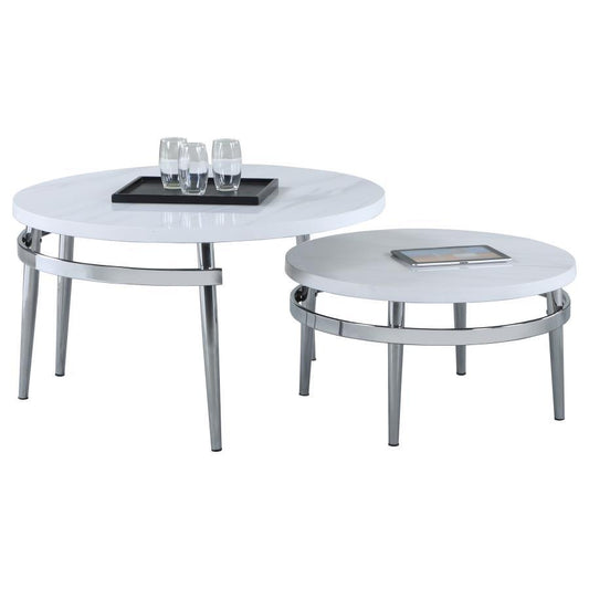 Avilla - 2 Piece Round Marble Top Coffee Table Set - White