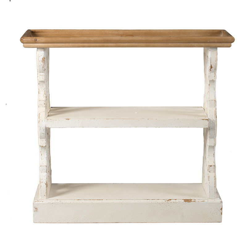 Distressed Shelf Tray, French Country Console Table - White / Natural