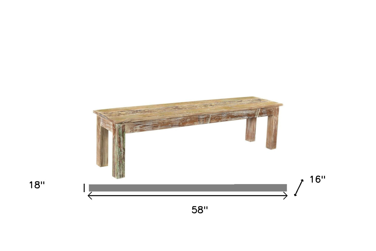 Distressed Solid Wood Dining Bench - Brown