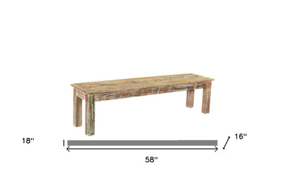 Distressed Solid Wood Dining Bench - Brown