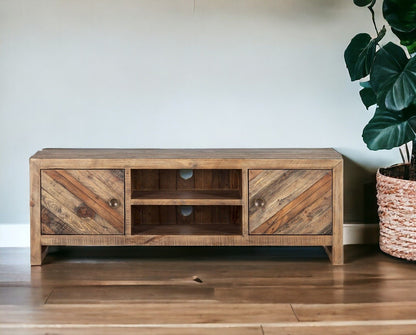 Wood Reclaimed Pine And Plywood Open Shelving TV Stand - Brown