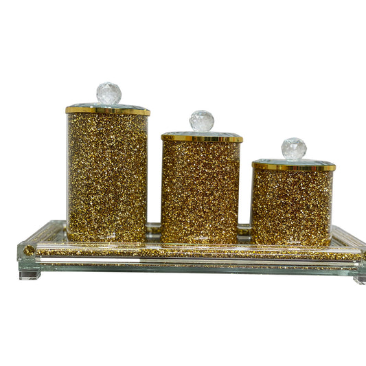 Ambrose Exquisite Three Glass Canister With Tray In Gift Box Gold