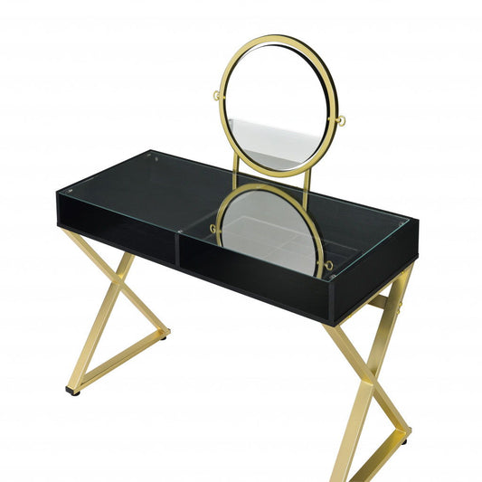 Mirrored Dresser - Black / Gold