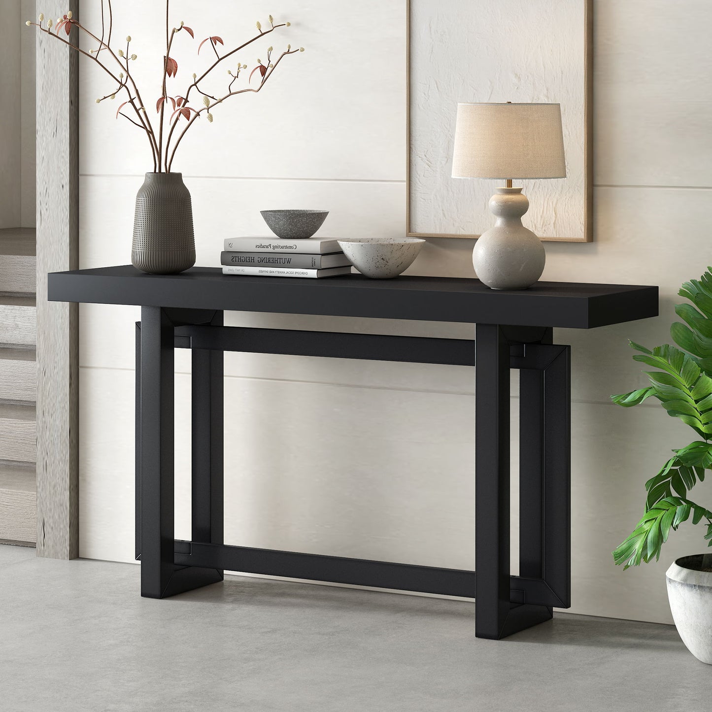 Gewnee - Contemporary Console Table With Two Open Shelves - Black