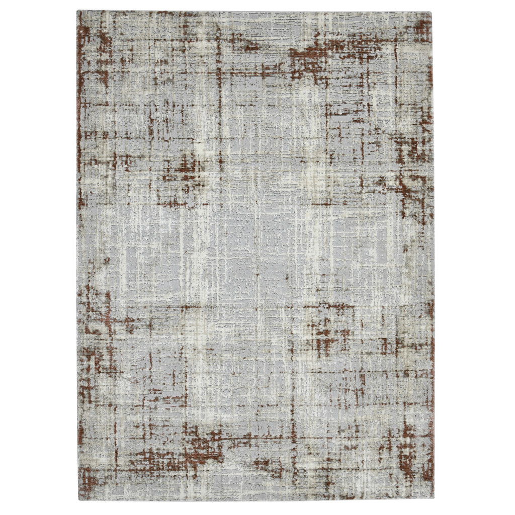 9' x 12' Abstract Power Loom Area Rug - Ivory Gray And Red