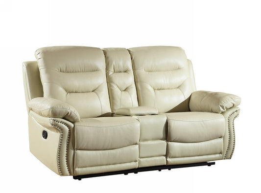 Faux Leather Manual Reclining Love Seat With Storage - Beige