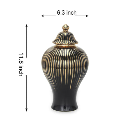 Black With Gold Design Ceramic Decorative Ginger Jar Vase