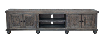 Solid Wood Cabinet Enclosed Storage Distressed TV Stand - Brown