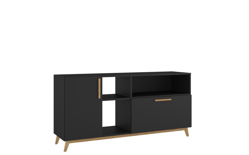 Modern Asymmetrical TV Stand - Black / Natural