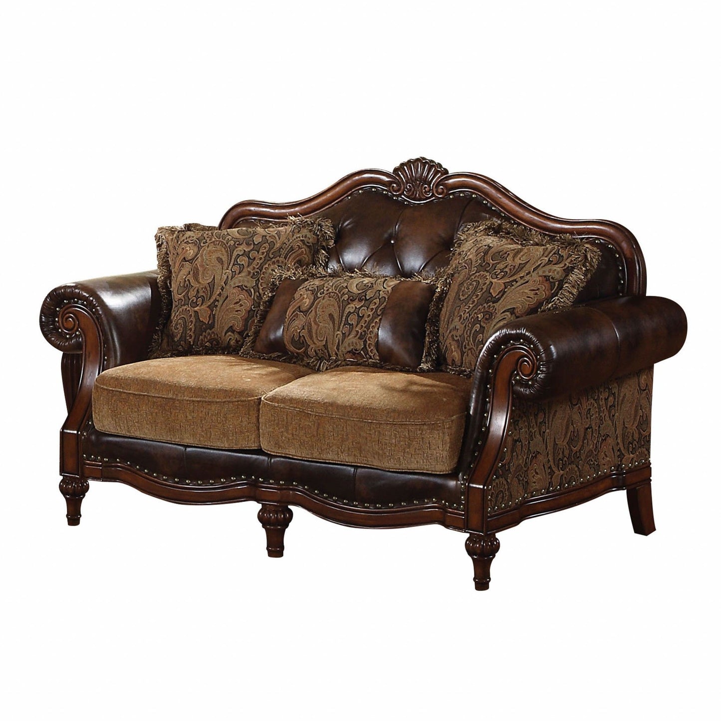 Faux Leather Chesterfield Loveseat - Brown