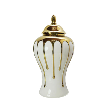 Exquisite Gilded Ginger Jar With Removable Lid - White