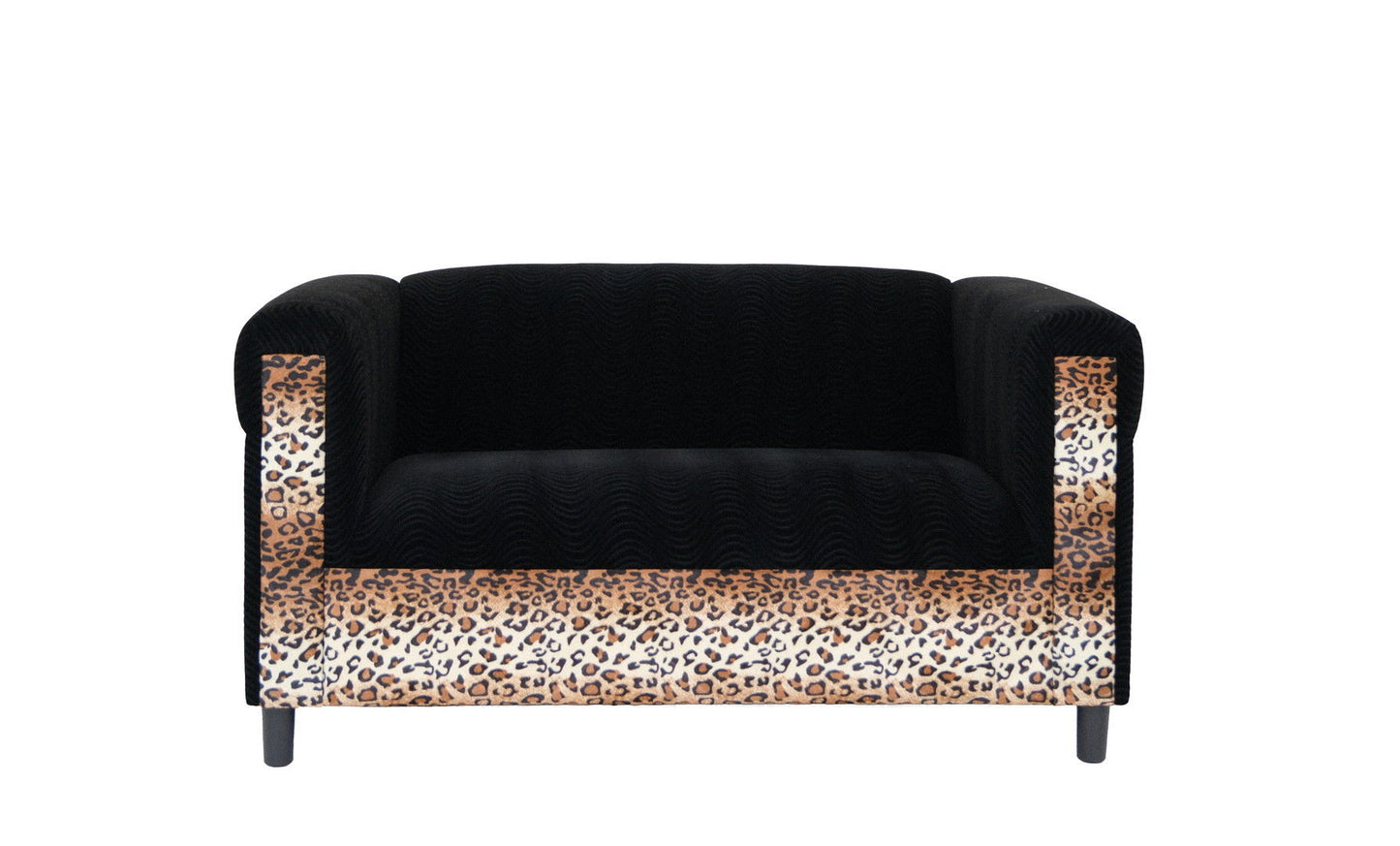 Velvet Leopard Loveseat - Black