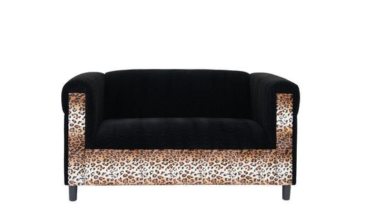 Velvet Leopard Loveseat - Black