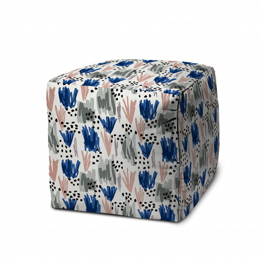 Cube Geometric Indoor Outdoor Pouf Cover - Pink / White