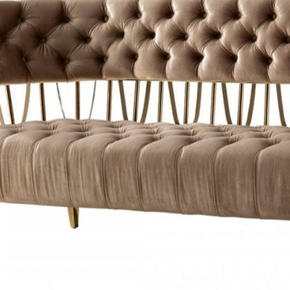 Velvet Exposed Back Love Seat - Dark Beige / Gold