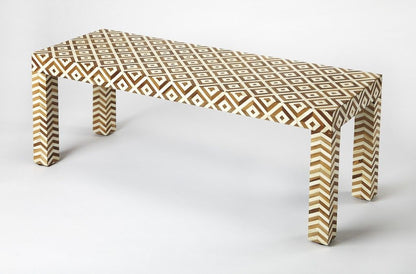 Teak And Bone Inlay Bench - Geo / Chevron