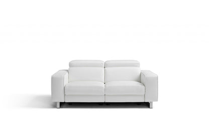 Top Grain Leather Manual Reclining Love Seat - White / Silver