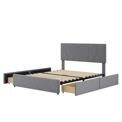 Full Size Upholstery Platform Bed with Four Drawers on Two Sides, Adjustable Headboard, Grey(Old SKU: WF291773EAA)