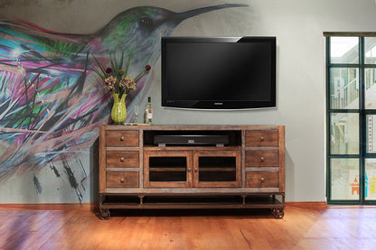 Solid Wooden Cabinet Enclosed Storage, Distressed TV Stand - Brown