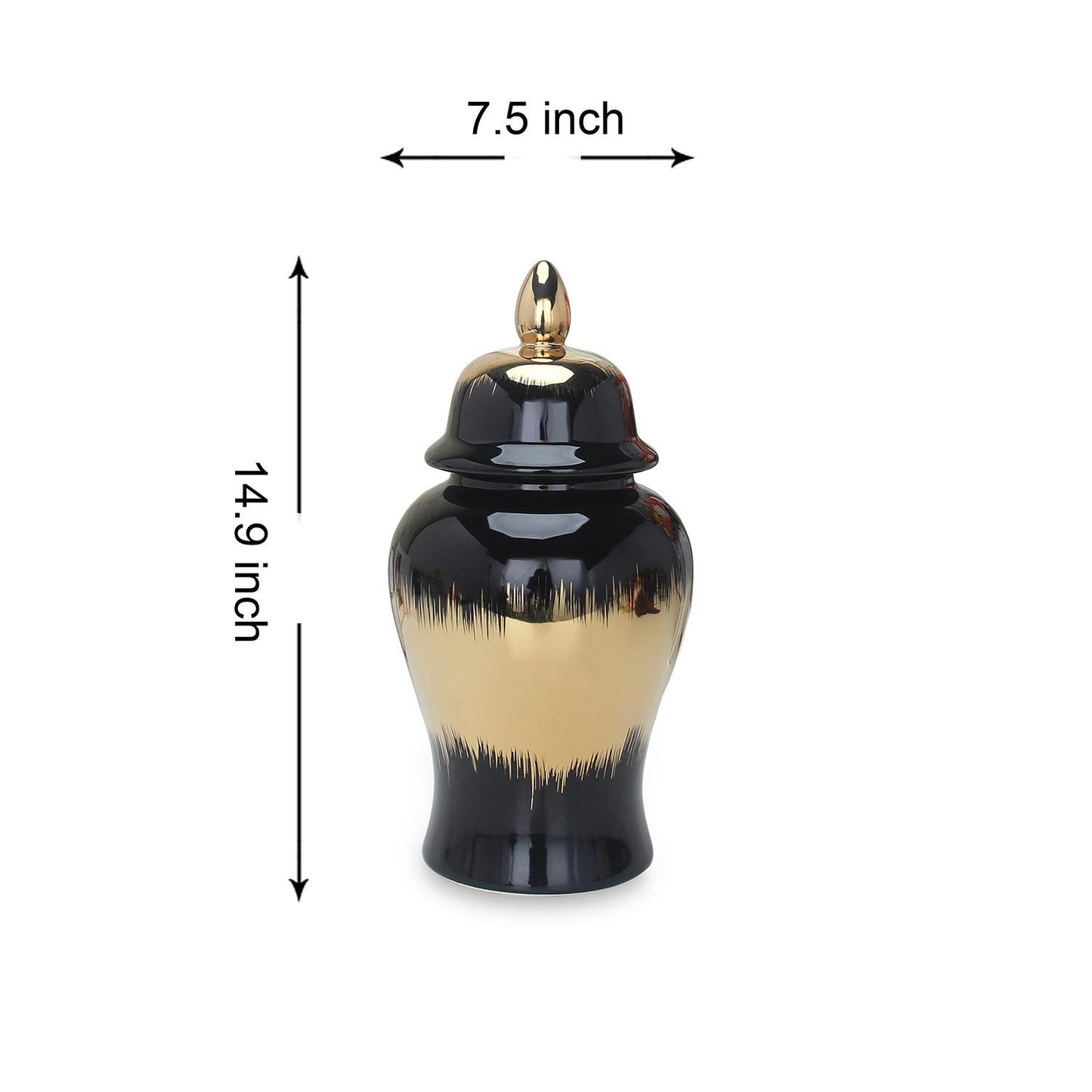 Regal Gilded Ginger Jar With Removable Lid - Black