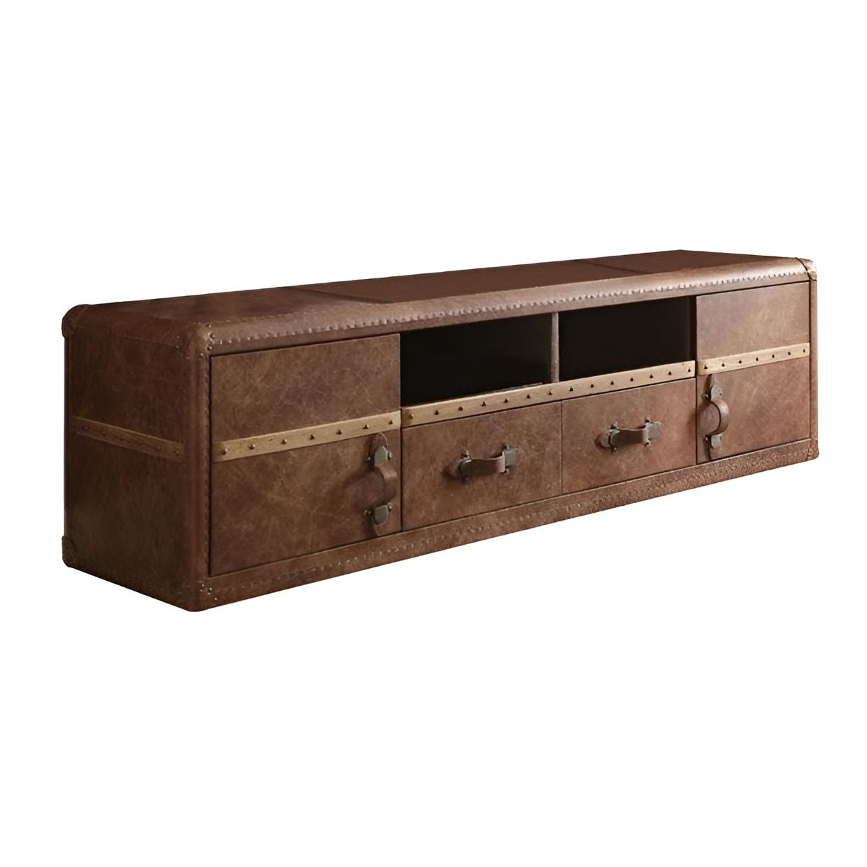 Leather Cabinet Enclosed Storage TV Stand - Brown