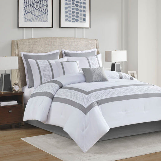 8 Piece Embroidered Comforter Set - White