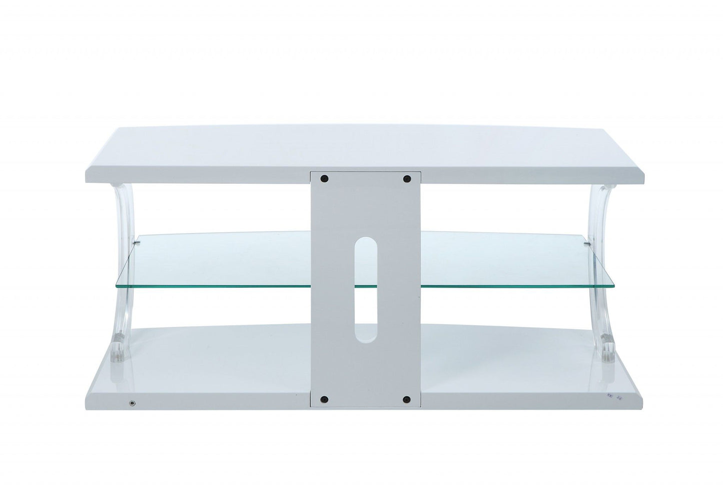 Clear Glass Wood Glass Veneer (Melamine) TV Stand (Led) - White